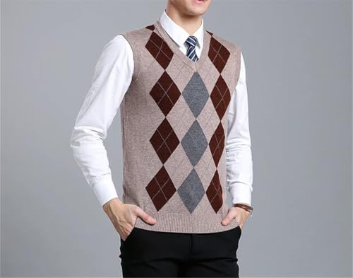 Men's Plaid Sweater Vest Knitted Pullover V-Neck Slim Sleeveless Casual Outwear Tops3