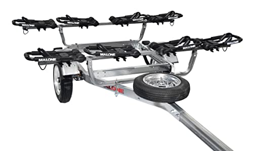 Malone MPG462G2 MicroSport 4 Kayak Trailer with 4 J-Rack Kayak Carriers & Spare Tire | 20' / 800 lbs Capacity | Fully Submersible | Marine Grade Galvanized Steel Construction