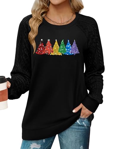 LHBNK Christmas Shirts for Women: Merry Christmas Shirt Letter Print Tees Xmas Tree Graphic Long Sleeve Tops