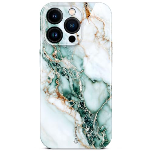 Coque iPhone 16 Pro marbre ONEFLOW Bliss blanche et verte avec protection de caméra