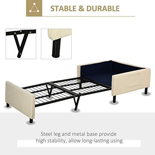 Homcom 2-In-1 Design Convertible Single Sofa Bed With Side Pocket And Metal Frame Couch For Living Room, Beige #TOP5