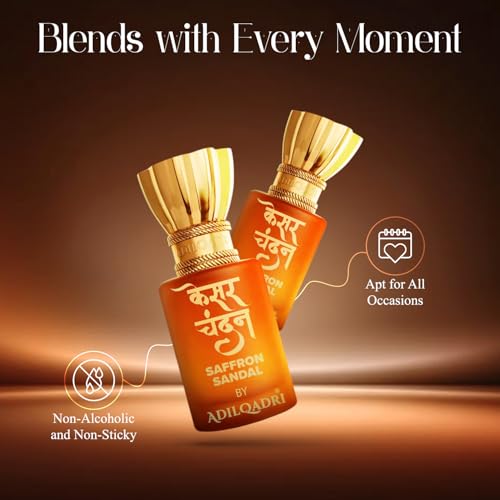 Image of Adilqadri Kesar chandan (Saffron Sandal) Attar 5.5ml for Men & Women | Pure Fragrance Oil | Non-Alcoholic Roll-On Ittar | Long-Lasting Premium Perfume | Travel-Friendly