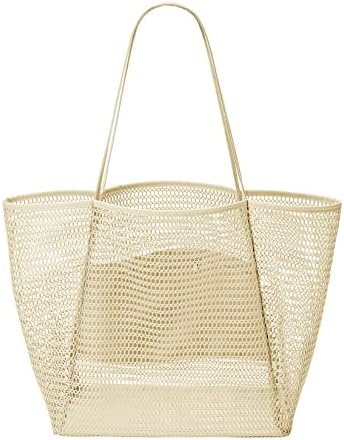 KALIDI Summer Beach Bag, Mesh Tote Bag for Women, Large Casual Shoulder Bag with Zipper Inner Pocket for Travel Daily Pool Gym Picnic, Lightweight Shopping Grocery Bag
