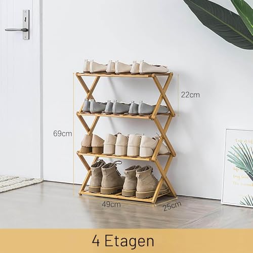 Glsety Schuhregal aus Bambus mit 4 Ebenen, tragbar, zusammenklappbar, ohne Installation, kleines Schuhregal, perfekt für Korridore, Schlafzimmer und kleine Räume (4 Etagen)