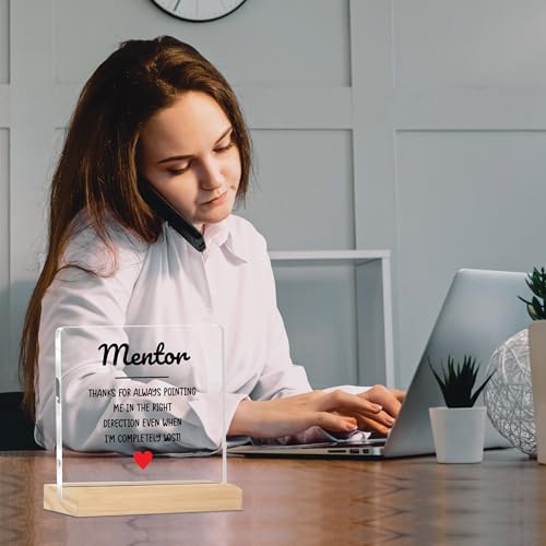 Image of Giftplease Mentor Plaque with Wooden Stand Personalized Gift for Mentor, Coach, Teacher, Appreciation Keepsake, Clear Desk Decor, Inspirational Thank You Gift, Office Table Display MP 79