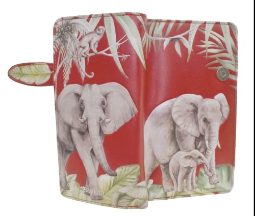 Shag Wear Elephant Jungle Large Animal Wallet for Women and Teen Girls Vegan Faux Leather 7" Red3