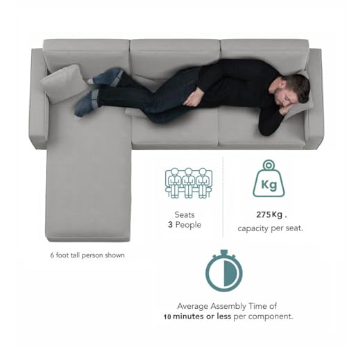 Image of Torque - Moscow 4 Seater Mini L Shape Fabric Sofa Set (Left Side, Light Grey) for Living Room, Bedroom, Home, Office Furniture | 1 Year Warranty.