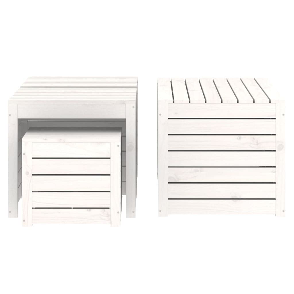 Juego de 4 cajas de jardín de madera de pino maciza de color blanco con tapa práctica para almacenamiento y asiento, solución de almacenamiento resistente para herramientas y accesorios de