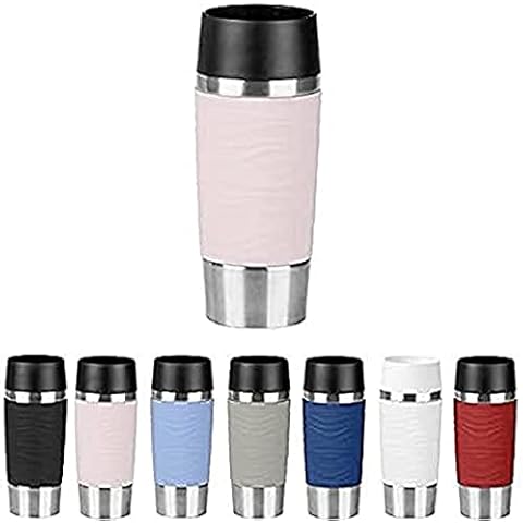 Emsa N2010900 Travel Mug, Wave Design Vacuum Mug, Stainless Steel Case (18/10), Stainless Steel (18/10) Plastic (PP), Powder Pink, 360ml Cover