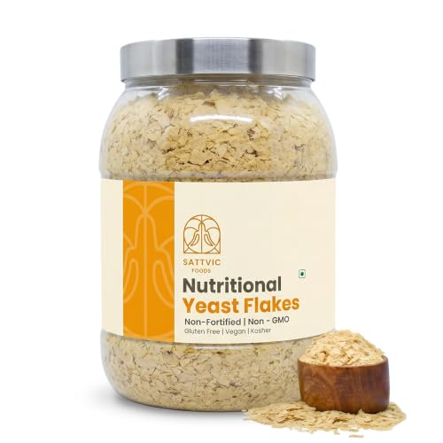 Sattvic Foods Non-Fortified Nutritional Yeast Flakes (900 g) | Source of Naturally Occurring B Vitamins | Rich in Fibre & Protein | Vegan, Gluten-Free, Non-GMO | Sprinkle on Salads, Popcorn, Pasta and Pesto