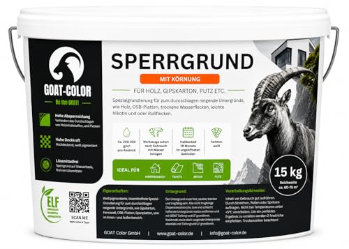 GOAT Color Sperrgrund 15kg Weiß – Isoliergrund für OSB Platten, Holz & Beton – Absperrgrund, Fleckensperre für Gipskarton (Feine Körnung)