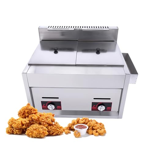 Freidora Comercial De Doble Tanque, Tanque De Aceite Extraíble con Recipiente para Especias De Acero Inoxidable, Freidora De 10l X 2, Adecuada para Restaurante Familiar.