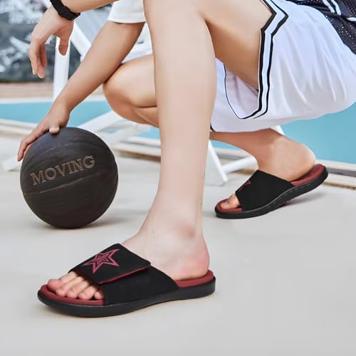 Image of KuaiLu Mens Atheletic Slides Wide Adjustable Arch Support Sport Sandals | Soft Cushioned Open Toe Summer Slippers for Plantar Fasciitis Slip On House Shoes Indoor Outdoor