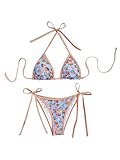 SweatyRocks Women's 2 Piece Triangle Halter Bikini Sets Fruit Stripe Swimwear Cutout Cheeky Bikini Sets Multicolor L