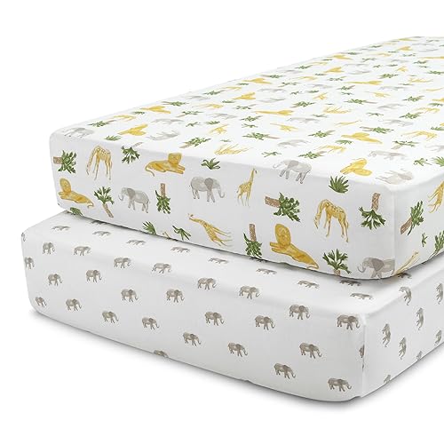 Delta Children Fitted Crib Sheets for Girls and Boys - Crib Sheet for Standard Crib and Toddler Mattresses - 28x52 Inch (Pack of 2), Safari Friends