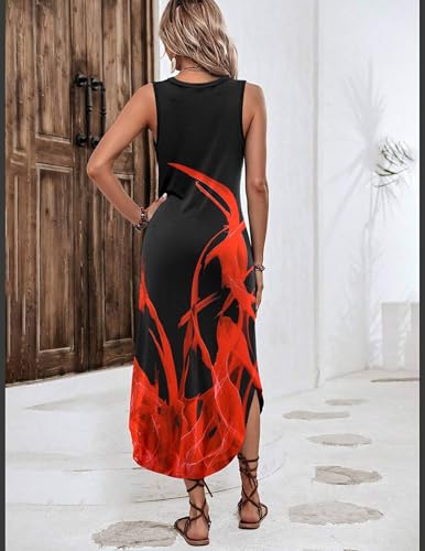 Image of Zeagoo Women Floral Summer Casual Beach Printed Tank Dress with Pockets Pleated Front Long Dress