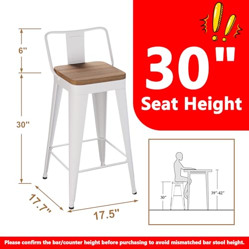 Image of WENTMENT Bar Stools Set of 4 Counter Height Metal Barstools with Removable Back 30 inch Kitchen Bar Stools with Wooden Seat,Off White