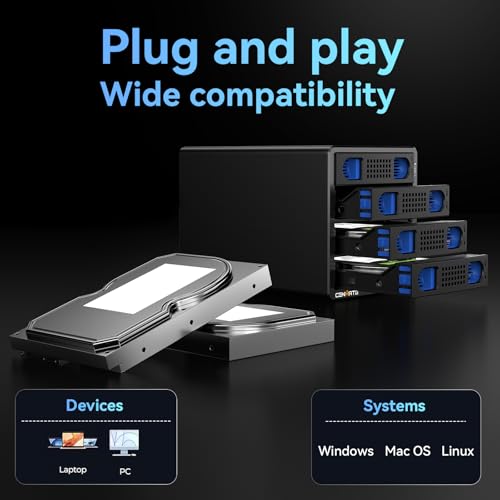 Image of CENMATE 4 Bay Hard Drive Enclosure with Cooling Fan for 2.5 /3.5 inch SATA HDD /SSD with USB A /C 3.0 Cable, Tool-Free HDD Enclosure, 3.5 Hard Drive Enclosure Support 72TB Capacity(NO RAID /NAS)