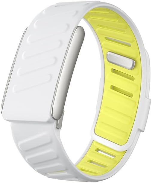 VZEXJIU Correa de Silicona Compatible with Whoop 5.0 Band para Mujere Hombre,Pulsera de Silicona Suave y Transpirable con Estructura Metálica,Blanco/Amarillo