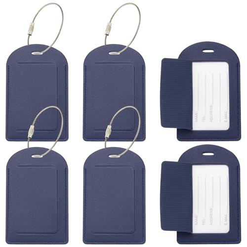 Étiquettes de valise en cuir bleu PATIKIL (lot de 6) pour bagages avion