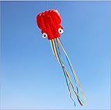 KENGEL Beautiful Large Easy Flyer Kite for Kids - RED Software Octopus- It's Big! 28 Inches Wide with Long Tail 160 Inches Long - Tough Premium Quality Polyester Kite Material - Includes 120 Feet