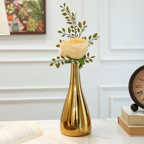Image of BEHOMA Golden Metal Flower Vase for Home, 19 cm (Flower Not Included