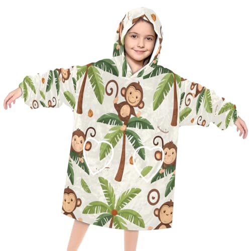 Wearable Blanket Hoodie for Kids, Agile Monkey Fleece Sweatshirt Blanket Oversized Blanket Sweatshirt with Pocket Flannel Warm Hooded Blanket 6-10 Year Old Girl Boy Gift, One Size