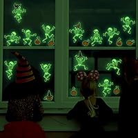 Jc.upin 2 Sheets Halloween Decorations Window Stickers-Glow In The Dark Skeleton Stickers,Removable PVC Cute Ghost Clings Halloween Deocrations Indoor Wall Decal for Halloween Kids Party Home Decor