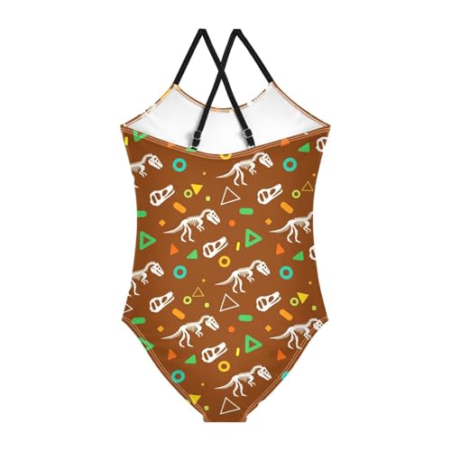 Dinosaur Dino Fossil Skull Brown Girls One Piece Swimsuit Beach Swimwear 23016522