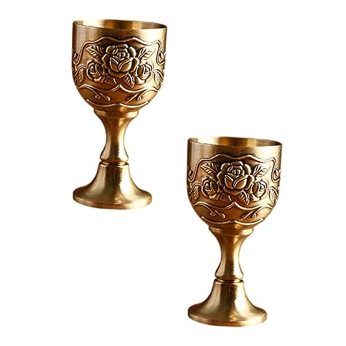 TIDTALEO Copa de Vino Vintage de Aleación de Zinc Mini Cáliz de Flores Grabadas Antiguo Irrompible y Reutilizable para Fiestas y Reuniones Juego de 2