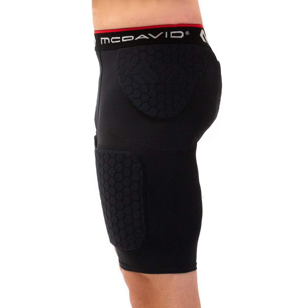 McDavid 737 Thudd Gepolsterte Kompressionsshorts für Hüft-, Steißbein- & Oberschenkelschutz und Halt, mit Schalen-Tasche, ideal für Kontaktsportarten (1 Paar)