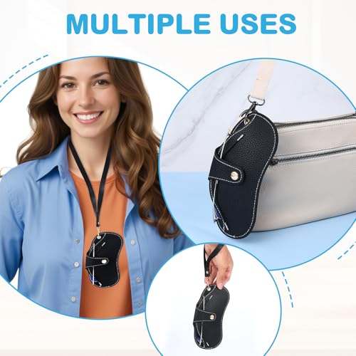 Image of YUXIANLB Soft Leather Sunglasses Bag, Portable Leather Glasses Case Holder, Slim Eyeglasses Pouch with Strap for Women Men