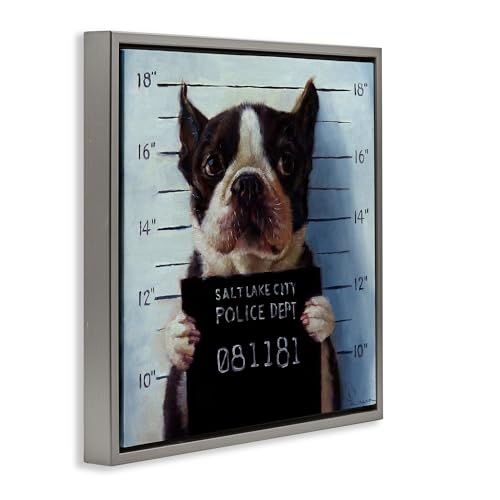 Image of Boston Terrier Mugshot Humor, 24 x 24 Inch Canvas in Floater Frame | Stupell Industries . By Lucia Heffernan . Ready to hang once unboxed . Great gift for dog lovers . Made in USA