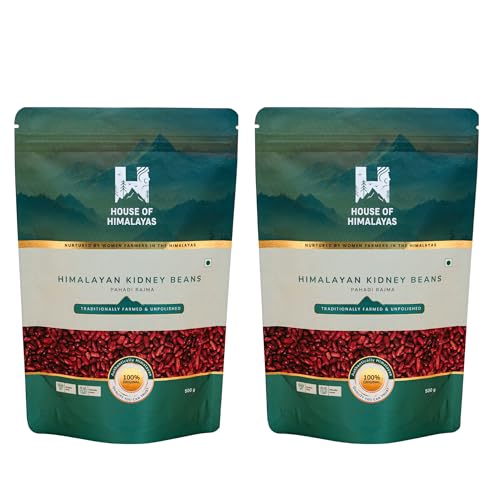 Image of House of Himalayas Pahadi Rajma 1Kg (500g x 2), Red Kidney Beans from Uttarakhand, Creamy Texture, Nutty Flavour, High Protein and Fibre, Organic and Unpolished