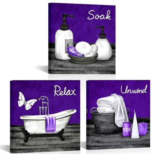 RnnJoile Purple Bathroom Pictures Wall Art Bathtub Spa Canvas Painting