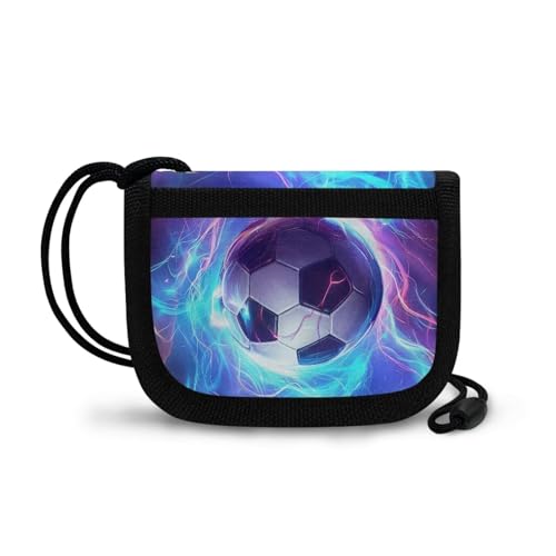 Rshubino Football Wallet for Boys Kids Wallet with Lanyard Toddler Wallet with Cash Pouch Coins Purse Wallet with 2 Card Slots for Sports Holiday Travel