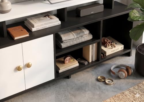Image of Spyder Craft Marbay Engineered Wood TV Entertainment Unit Stand Setup Box /Tv Cabinet with with Adjustable Shelf, TV Console Table, Media Console Black & White (DIY-Do It by Your Self)