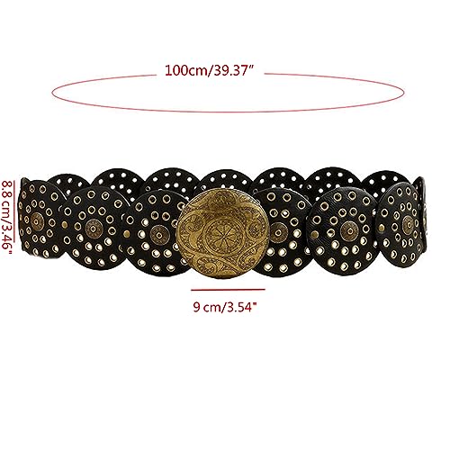 Women Round Buckle Belt Aesthetic Hollowed Out Belt Gothics Pants Decor Teens Girl Waistband Clothing Accessories Cowbo2