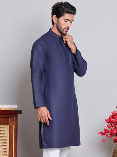 Image of Amazon Brand - Tavasya Men Casual Collared Festive Kurta | Cotton Blend | Solid | Knee Length | Regular Fit (Available in Plus+ Sizes)