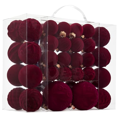 Velvet Christmas Ball Ornaments - 46pcs Flocked Christmas Tree...