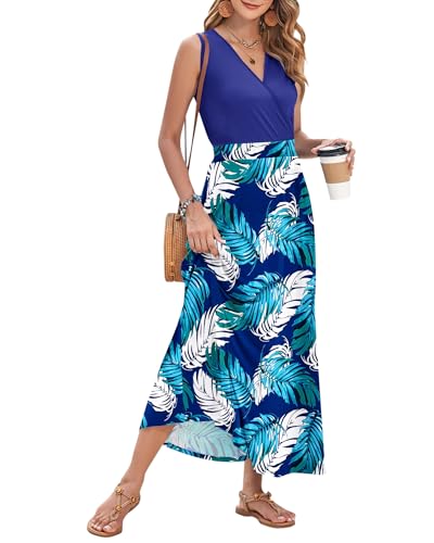 Image of AUSELILY Womens Maxi Dress Summer Sleeveless Wrap Long Dresses with Pockets | V-Neck Wrap Sleeveless Sundress, fits formal, casual, beach, vacation & daily wear