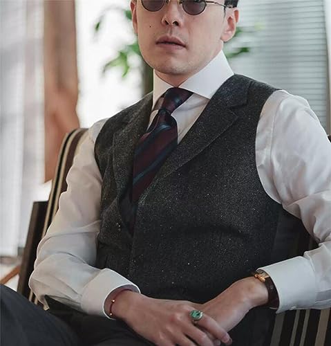 Mens Vintage Dress Suit Vest Tweed Slim Fit Waistcoat for Wedding Groomsmen3