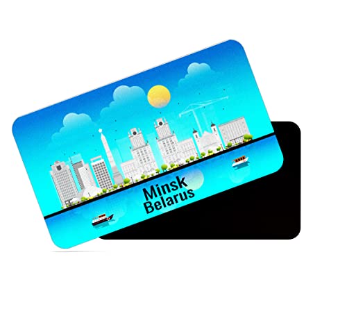 Image of dhcrafts Rectangular Rubber Fridge Magnet /Magnetic Card Blue Belarus Minsk Design Pack of 1 (8.6cm x 5.4cm)