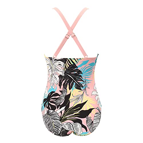 Suuksess Women Sexy Cutout One Piece Swimsuits Push Up High Waisted Monokini Bathing Suits (Pink Floral, Xl) #TOP2
