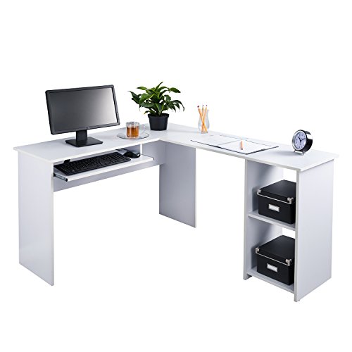 Fineboard L-Shaped Office Corner Desk 2 Side Shelves Fineboard L-Shaped Office Corner Desk 2 Side Shelves