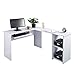 Fineboard L-Shaped Office Corner Desk 2 Side Shelves, White