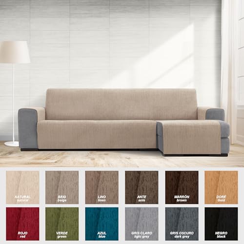 Miniatura 2 de Faverti Cubre Sofá Chaise Longue Brazo Derecho 240 Visto De Frente Modelo Pego Beige Chenilla Tacto Extra Suave, Protector Chaise De Calidad Hecho En España Con Material Reciclado