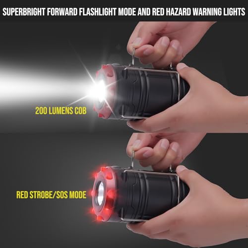 Lichamp 2 Pack Black LED Camping Lanterns, 250 + 100 Lumen, Waterproof, 3 AA Batteries, 4 Modes: Lantern, Flashlight, Red Strobe/SOS, Collapsible & Magnetic Base, Hanging Hook, H2BK - Image 3