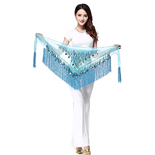 Image of VRITRAZ Women's Chiffon Belly Dance Hip Scarf Waistband Belt Skirt Mixed Colors Sequence Beads and Coins