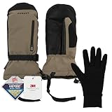 スキースノーボードグローブ【防寒/薄手2タイプ】本革使用 インナーグローブ付き ミトン メンズ レディース 撥水 3Mシンサレート HIPORA (【防寒/冬用】サンドベージュ, S)